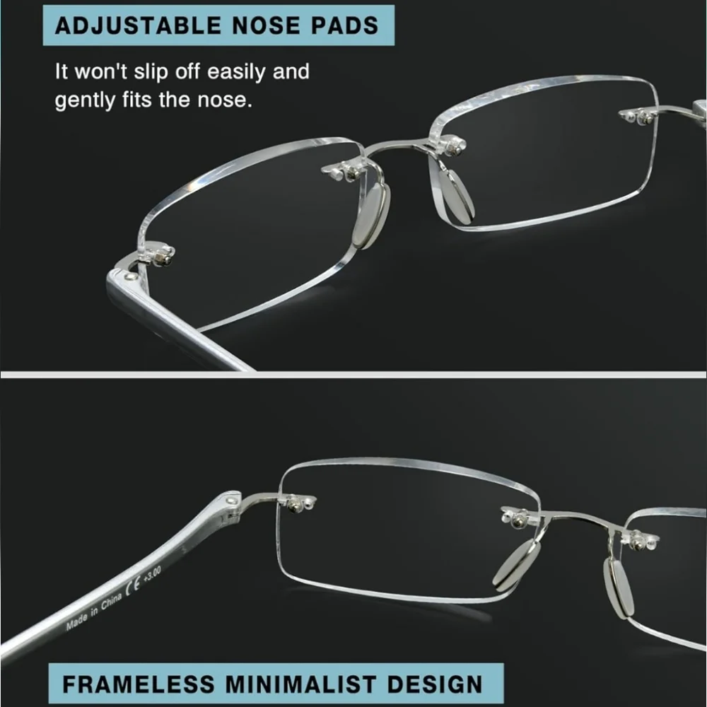 NEW Rimless Lightweight Reading Glasses Frameless Readers +1.75